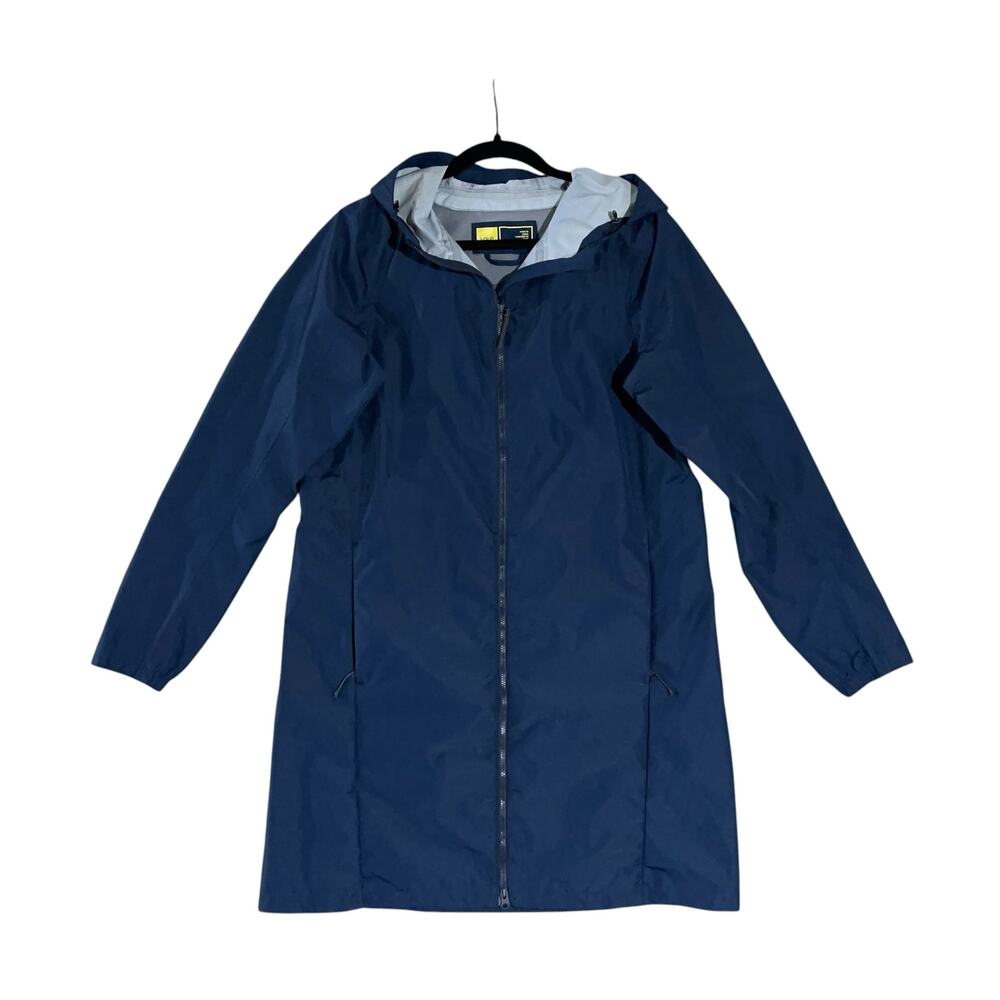 Lolë Longline Hooded Waterproof Raincoat M Navy Blue Casual Outdoor Mesh Jacket
